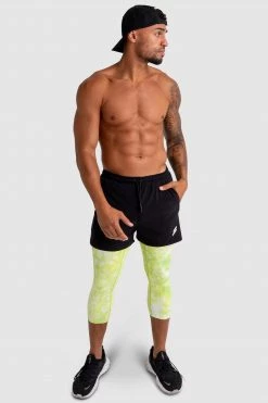 Male Outlet Compfit Tie Dye 3/4 Tights - Citrus Yellow