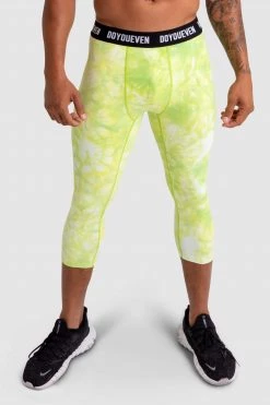 Male Outlet Compfit Tie Dye 3/4 Tights - Citrus Yellow