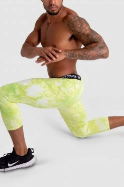 Male Outlet Compfit Tie Dye 3/4 Tights - Citrus Yellow
