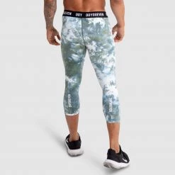 Male Outlet Mens Compfit Tie Dye 3/4 Tights - Moss Green