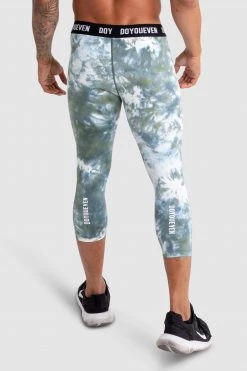 Male Outlet Mens Compfit Tie Dye 3/4 Tights - Moss Green