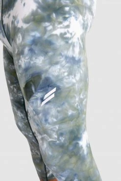 Male Outlet Mens Compfit Tie Dye 3/4 Tights - Moss Green