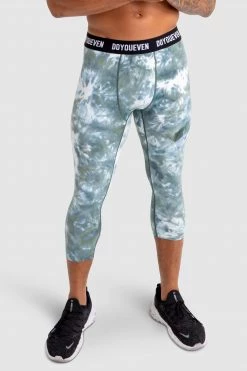 Male Outlet Mens Compfit Tie Dye 3/4 Tights - Moss Green