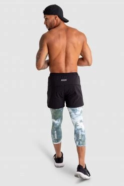 Male Outlet Mens Compfit Tie Dye 3/4 Tights - Moss Green