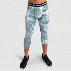 Male Outlet Mens Compfit Tie Dye 3/4 Tights - Moss Green