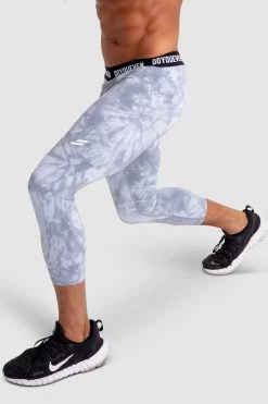 Male Outlet Compfit Tie Dye 3/4 Tights - Stone Grey