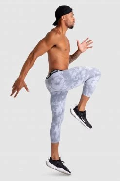 Male Outlet Compfit Tie Dye 3/4 Tights - Stone Grey