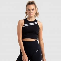 Aivory Dual Stripe Cropped Tank - Black Womens