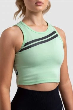 Female Outlet Dual Stripe Cropped Tank - Lime