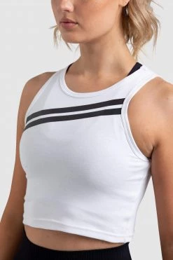 Female Outlet Womens Dual Stripe Cropped Tank - White