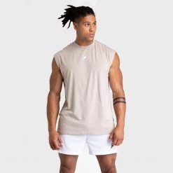 Darren Mens Mark Oversize Cutoff Tank - Taupe