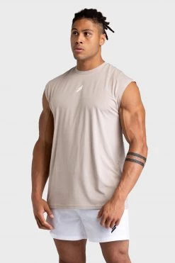 Darren Mens Mark Oversize Cutoff Tank - Taupe