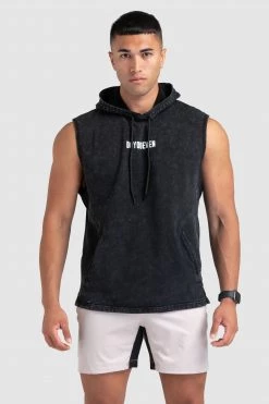 Aivory Origin Acid Wash Sleeveless Hoodie - Black Mens