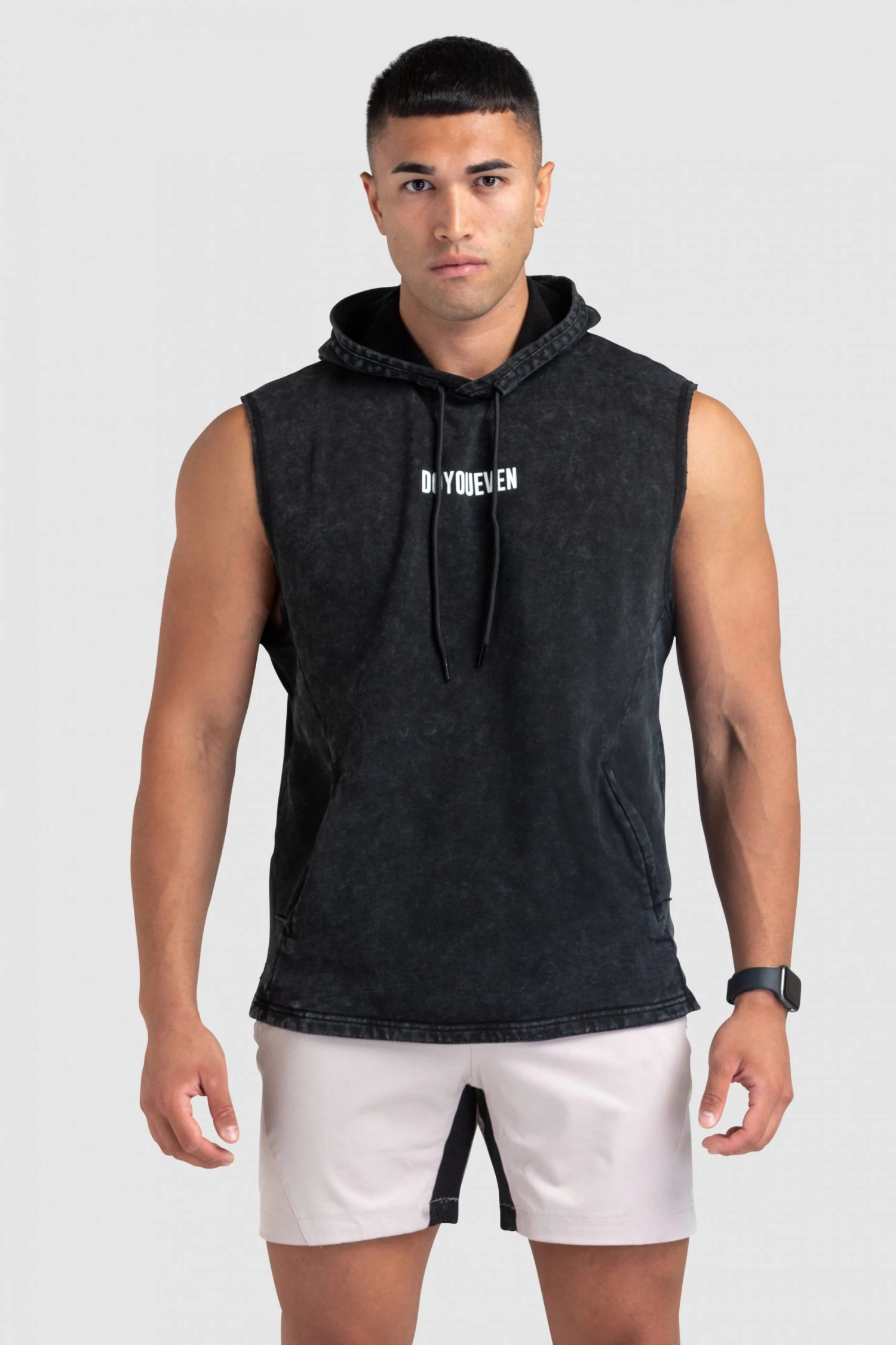 Aivory Origin Acid Wash Sleeveless Hoodie - Black Mens