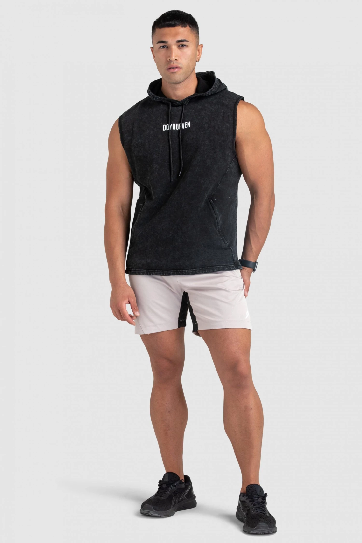 Aivory Origin Acid Wash Sleeveless Hoodie - Black Mens