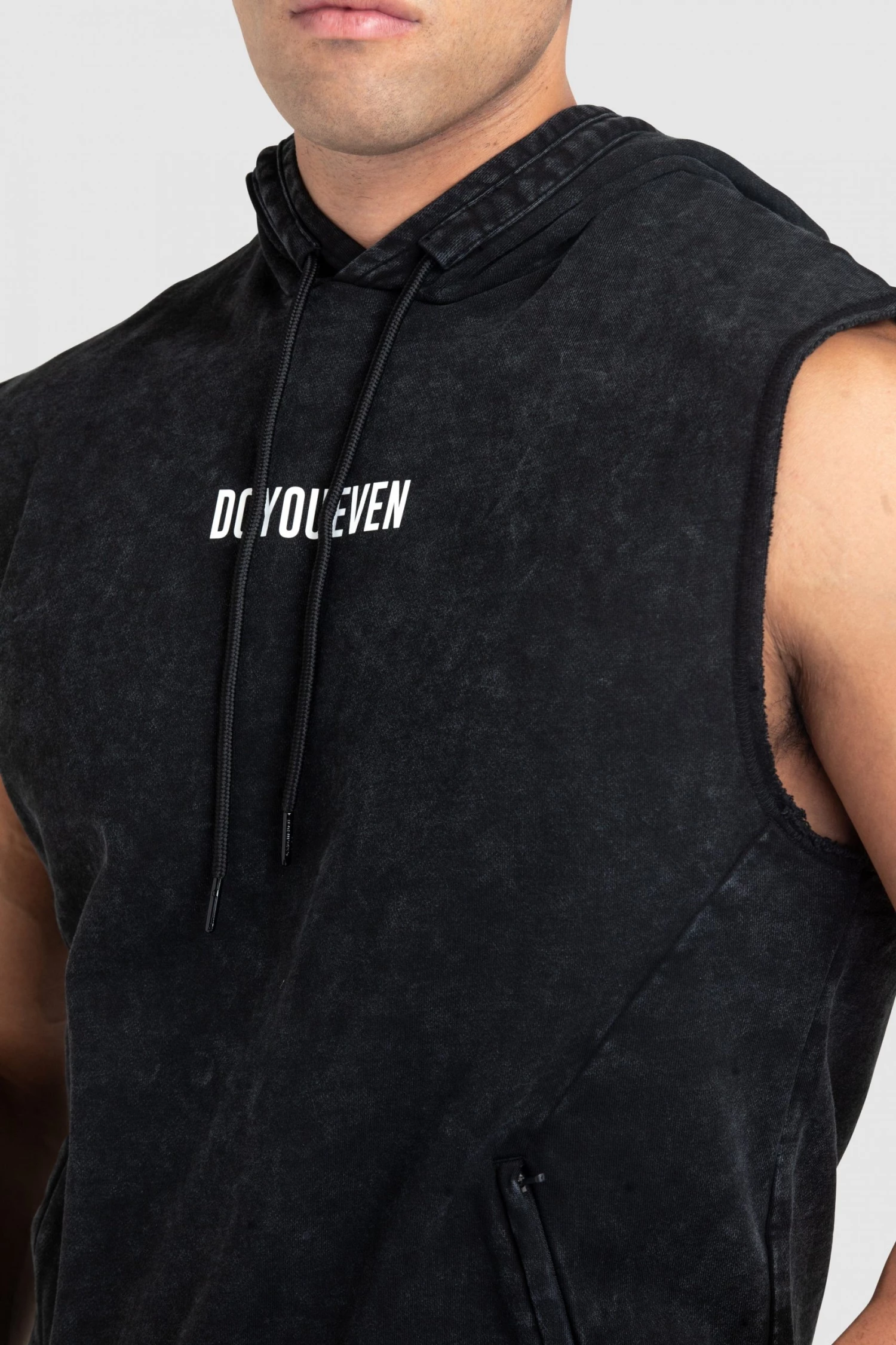 Aivory Origin Acid Wash Sleeveless Hoodie - Black Mens