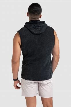 Aivory Origin Acid Wash Sleeveless Hoodie - Black Mens