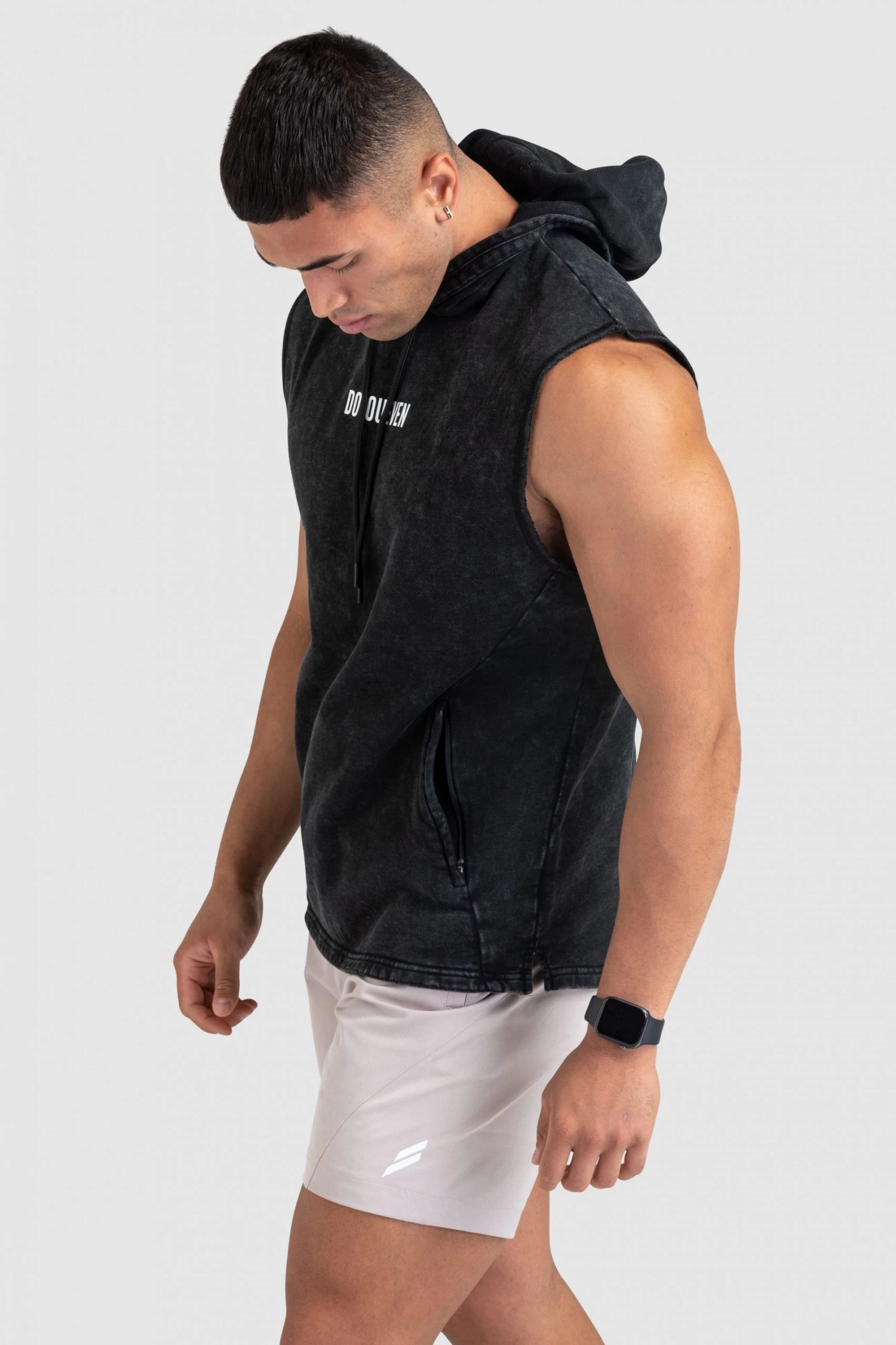 Aivory Origin Acid Wash Sleeveless Hoodie - Black Mens