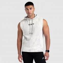 Aivory Mens Origin Acid Wash Sleeveless Hoodie - Light Taupe