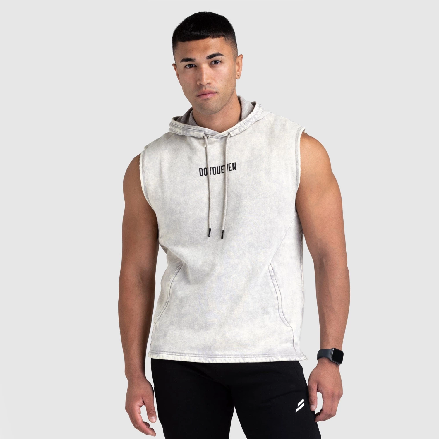 Aivory Mens Origin Acid Wash Sleeveless Hoodie - Light Taupe