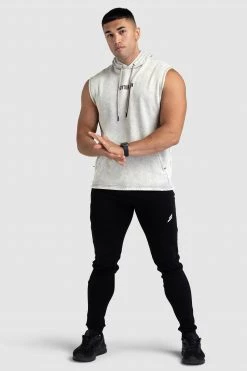 Aivory Mens Origin Acid Wash Sleeveless Hoodie - Light Taupe