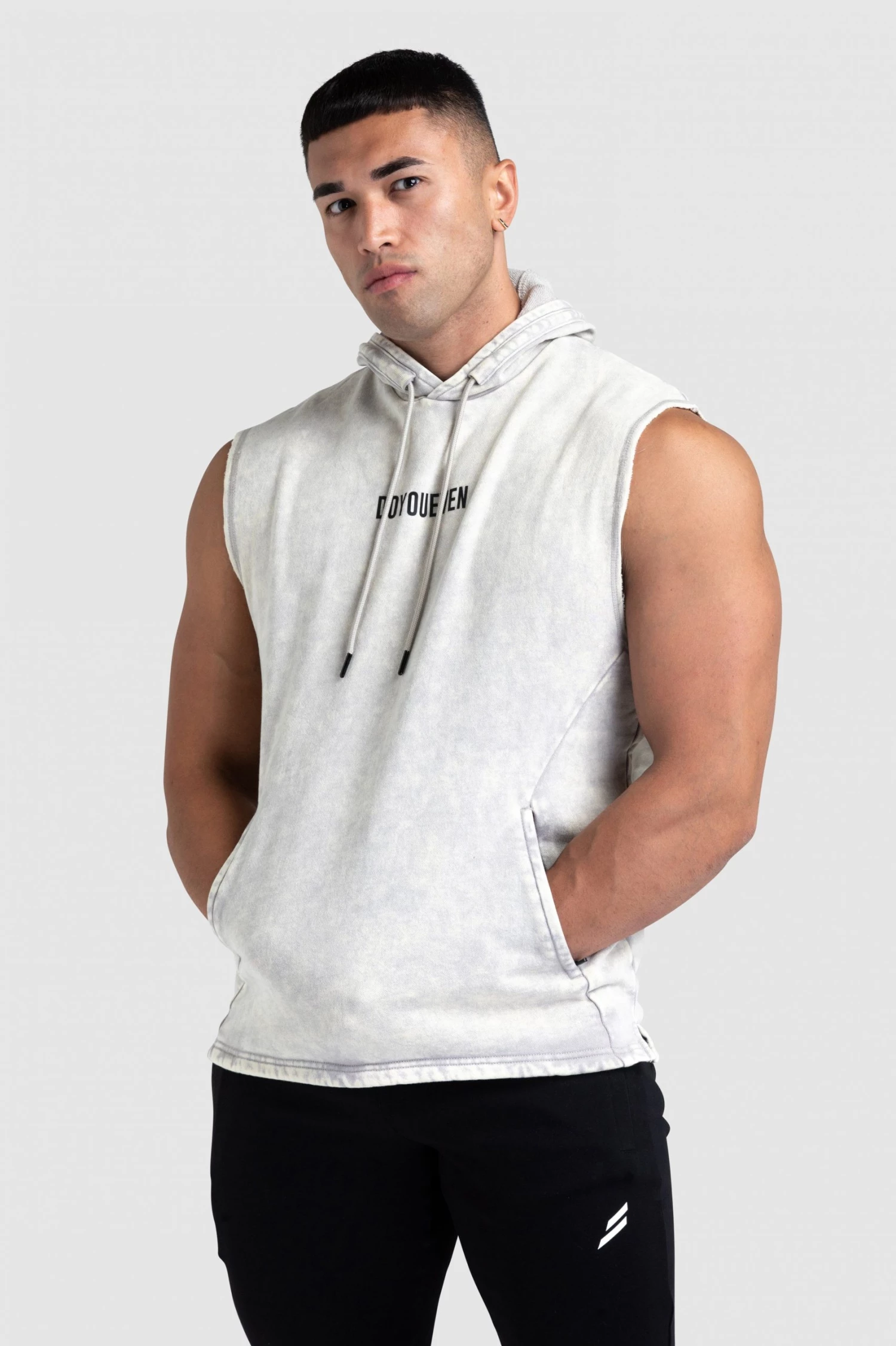 Aivory Mens Origin Acid Wash Sleeveless Hoodie - Light Taupe