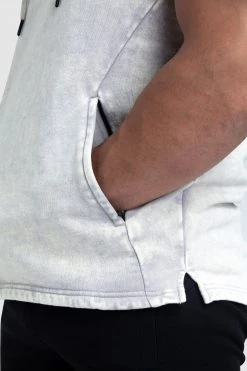 Aivory Mens Origin Acid Wash Sleeveless Hoodie - Light Taupe