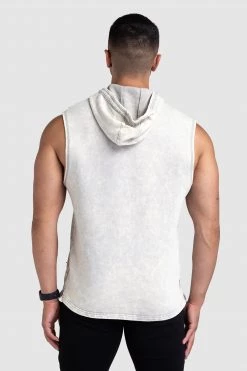 Aivory Mens Origin Acid Wash Sleeveless Hoodie - Light Taupe