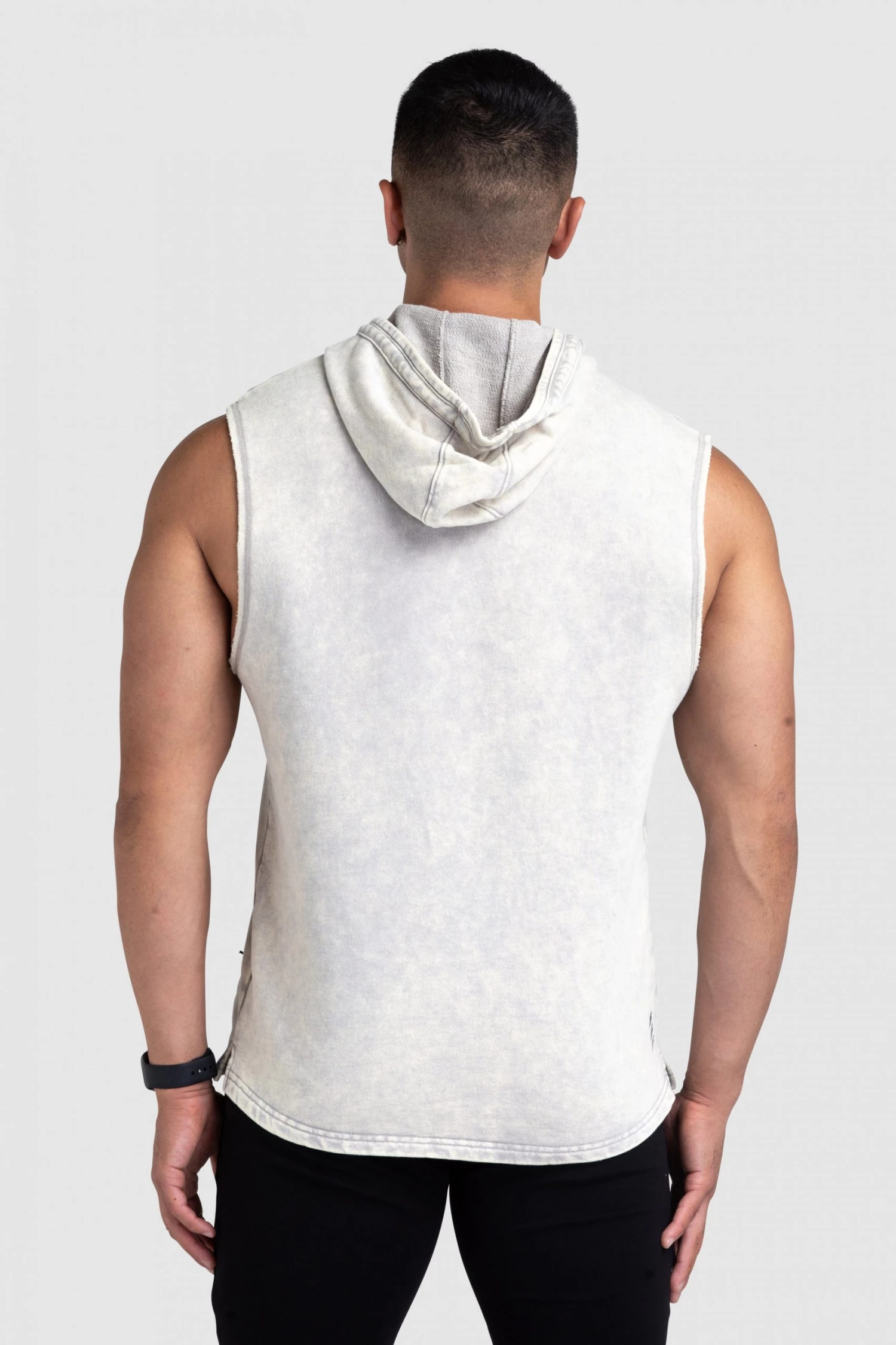 Aivory Mens Origin Acid Wash Sleeveless Hoodie - Light Taupe