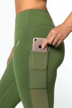 Female Outlet Side Mesh Leggings - Olive Womens