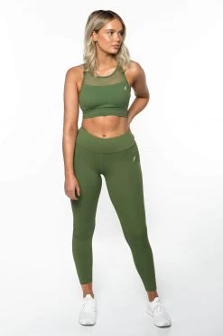 Female Outlet Side Mesh Leggings - Olive Womens